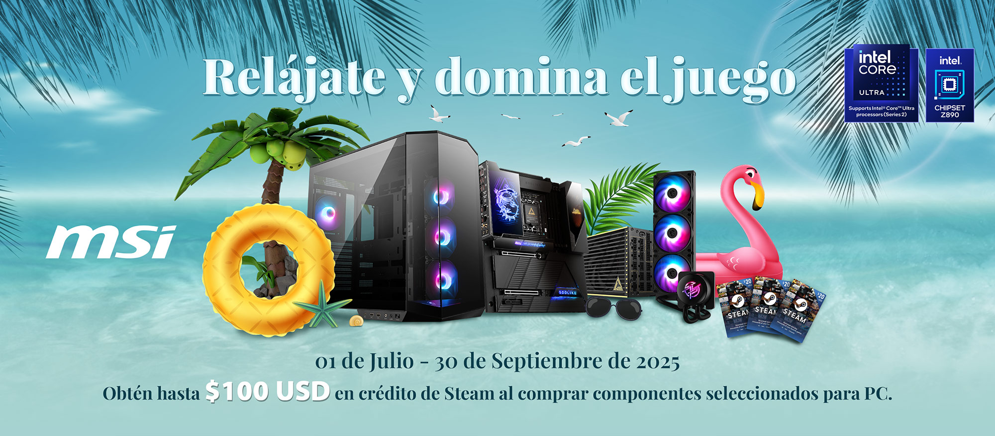 Relájate y domina el juego. Del 01 de julio al 30 de septiembre de 2025. Obtén hasta $100 USD en crédito de Steam al comprar componentes seleccionados para PC.